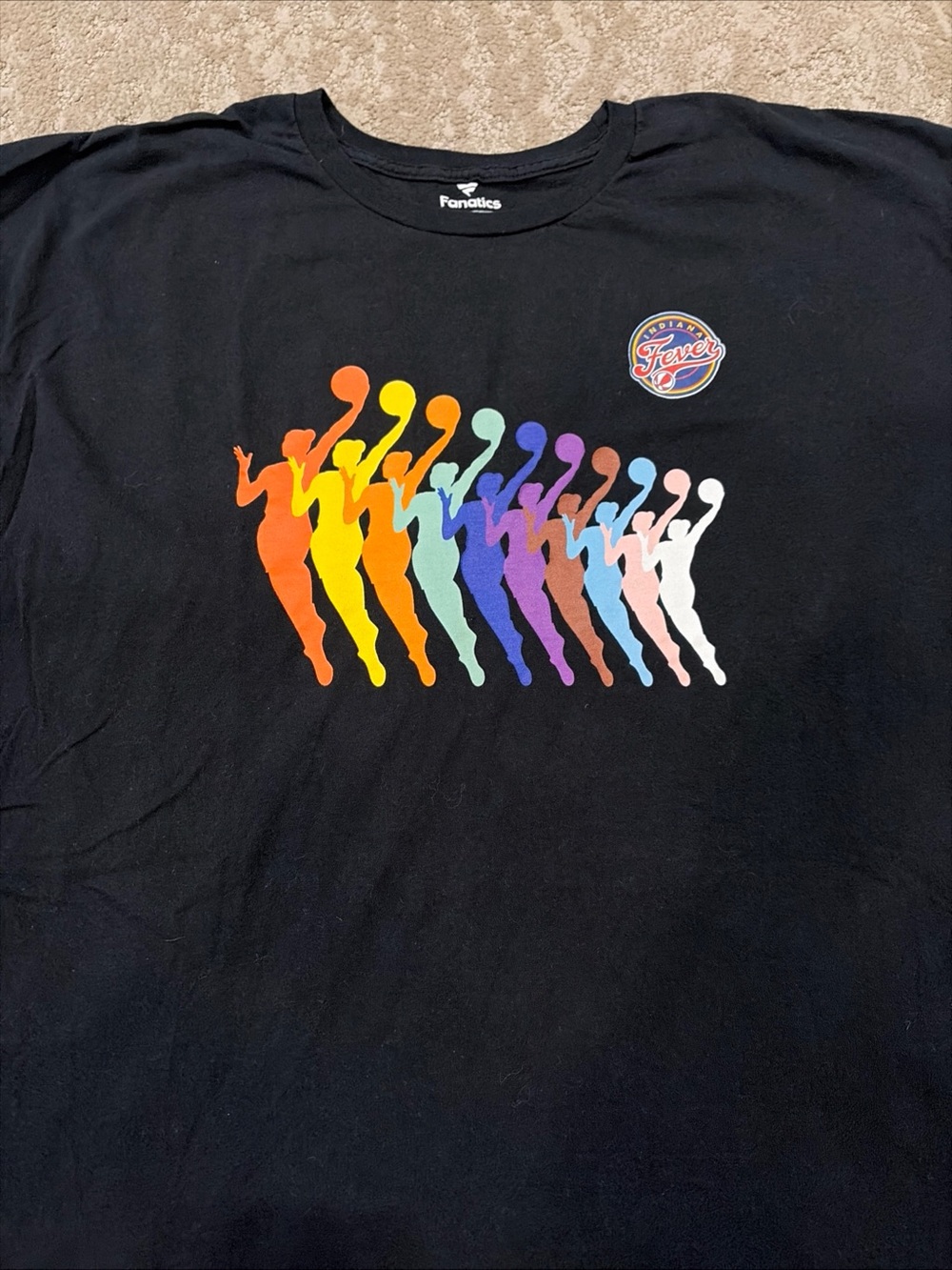 Indiana Fever WNBA 3XL Unisex Basketball Black Graphic T-Shirt Rainbow - Picture 2 of 10